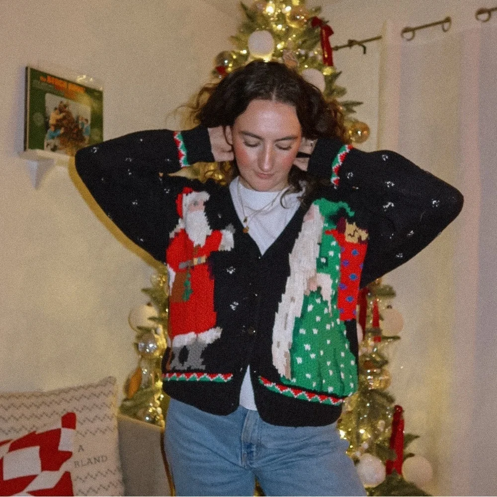Northern Isles Hand Knit Santa Claus St Nick Ugly Christmas Sweater | large - Picture 5 of 8